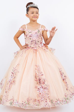 Girls 3D Beaded Applique A-line Off Shoulder Ball Gown 2-16